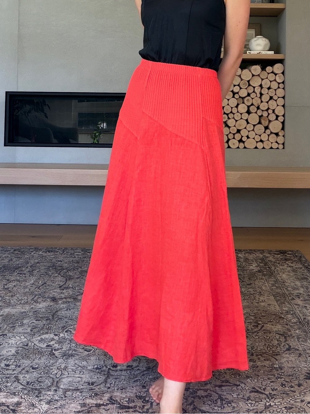 Fenini Linen small to medium Midi A-Line bright orange  Skirt